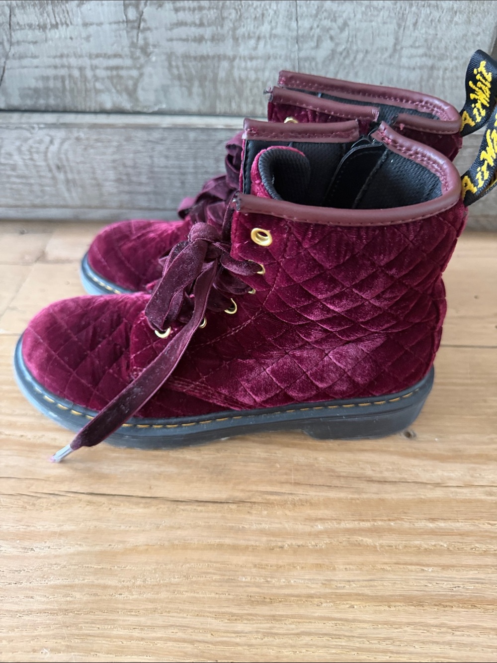 Dr. Martens kids Quilted Burgundy Velvet Lace-Up Boots - Picture 3 of 6